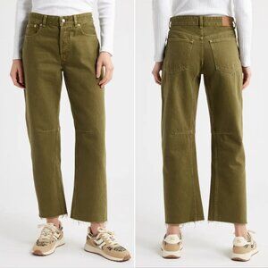 Madewell Darted Barrel Leg JEANS Size 25 Kale Green Denim Raw Hem NEW $148